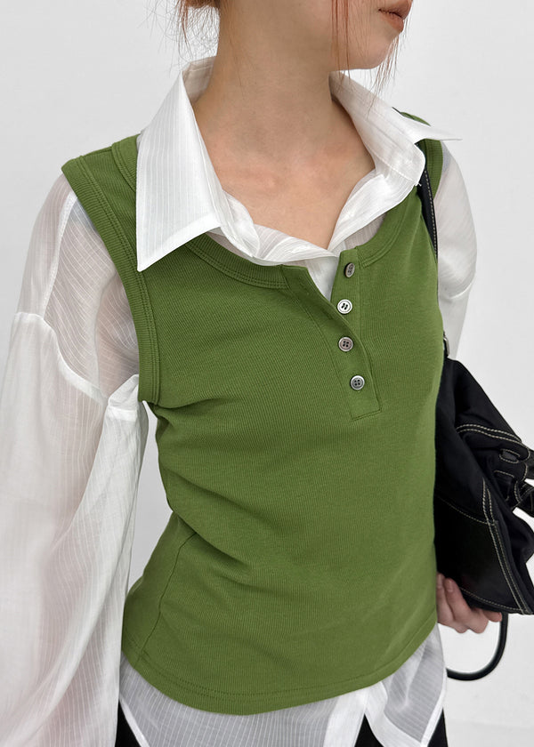 Dent Button U-neck Sleeveless