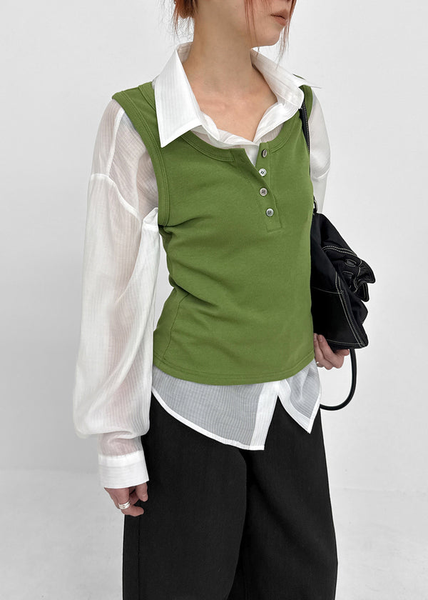 Dent Button U-neck Sleeveless