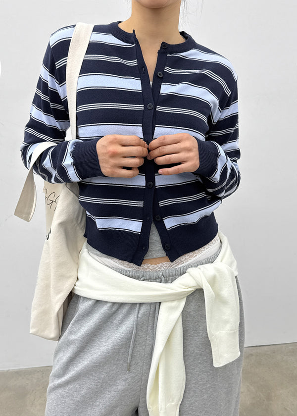Pju Striped Round Knit Cardigan
