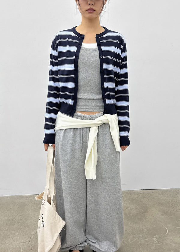 Pju Striped Round Knit Cardigan