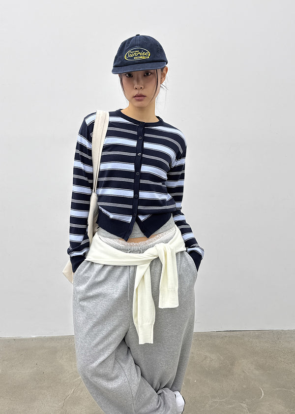 Pju Striped Round Knit Cardigan