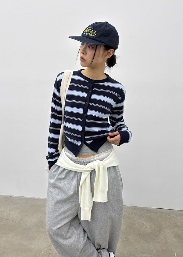 Pju Striped Round Knit Cardigan