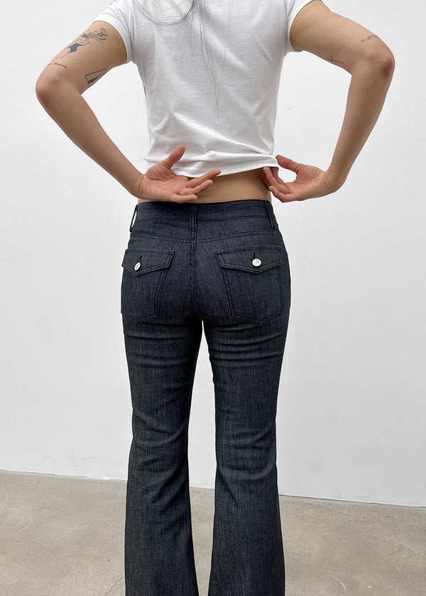 Lizette Non-faded Back Pocket Raw Denim Bootcut Pants