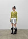 Pyobe Crop Color Block Round Knit Cardigan
