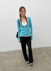 Dearlon Deep V-neck Ribbed Long Sleeve Tee