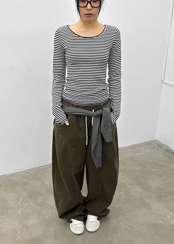 Luano Striped Round Neck Long Sleeve T-shirt