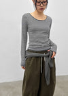 Luano Striped Round Neck Long Sleeve T-shirt