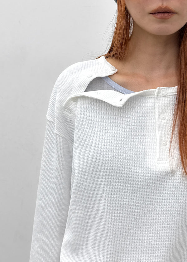 Pitan Henley Neck Waffle Warmer Long Sleeve T-shirt