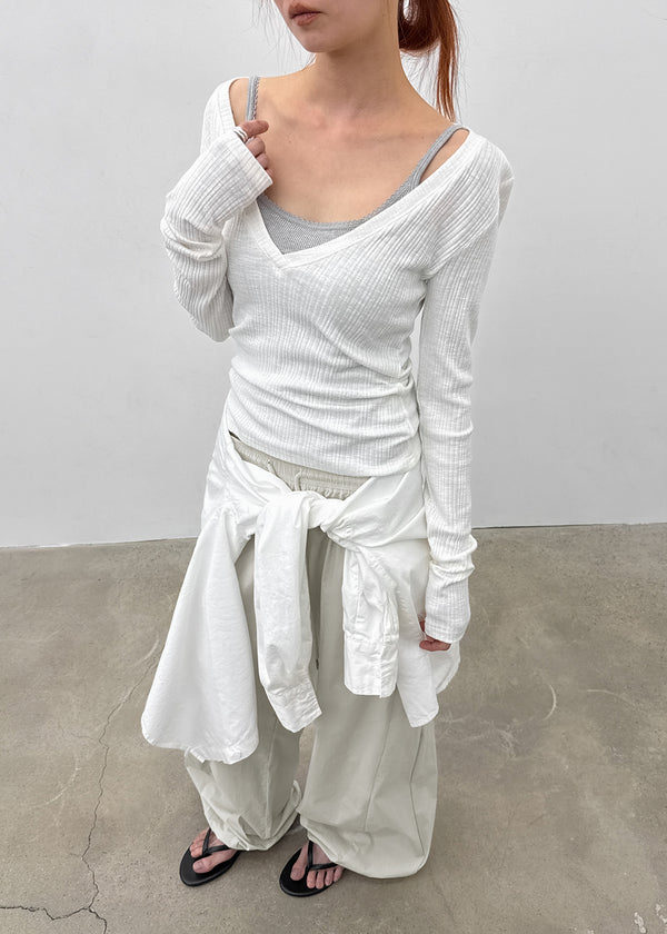 Dearlon Deep V-neck Ribbed Long Sleeve Tee