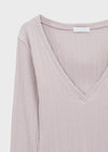 Dearlon Deep V-neck Ribbed Long Sleeve Tee