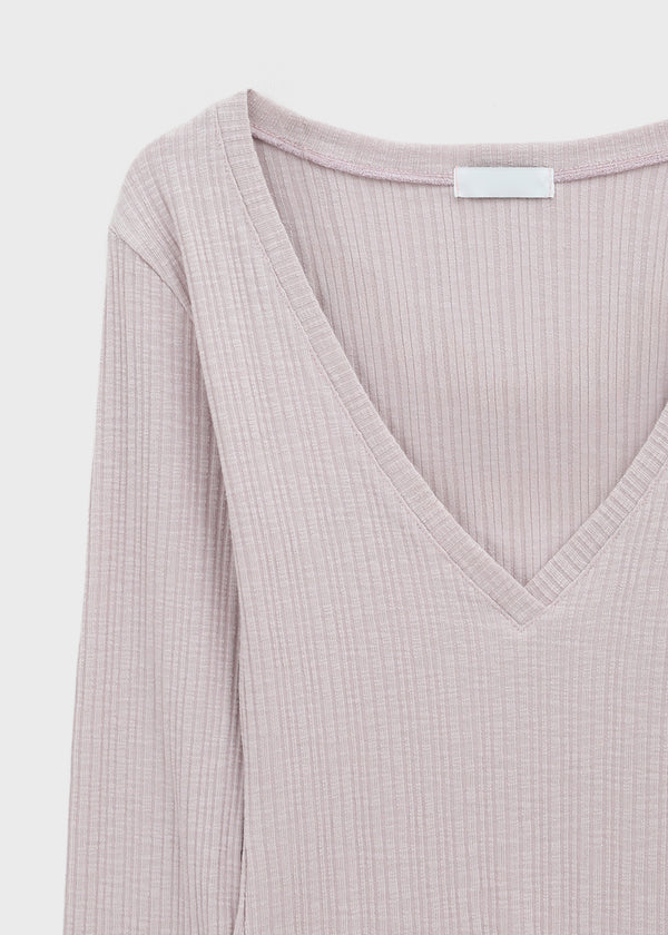 Dearlon Deep V-neck Ribbed Long Sleeve Tee
