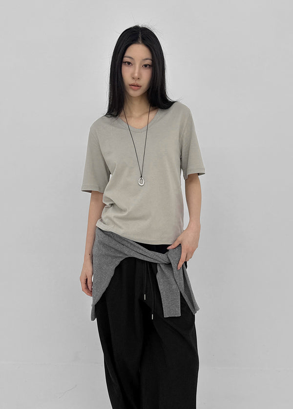 Bencals Washed Cotton V-neck Short Sleeve Tee