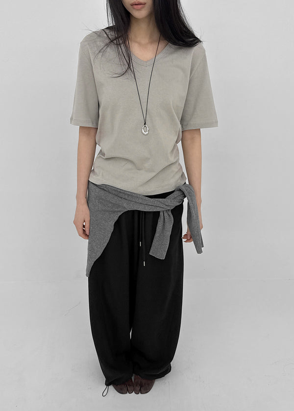 Bencals Washed Cotton V-neck Short Sleeve Tee