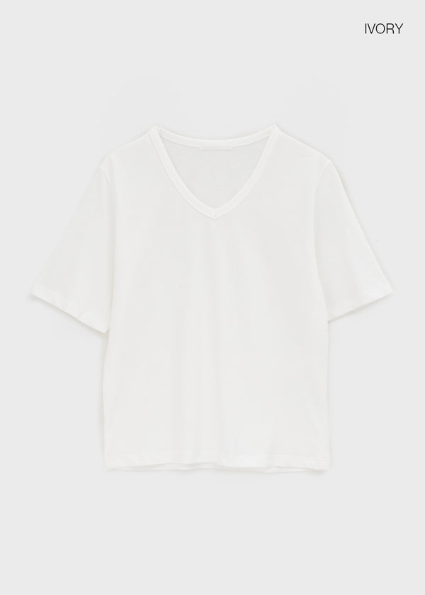 Bencals Washed Cotton V-neck Short Sleeve Tee