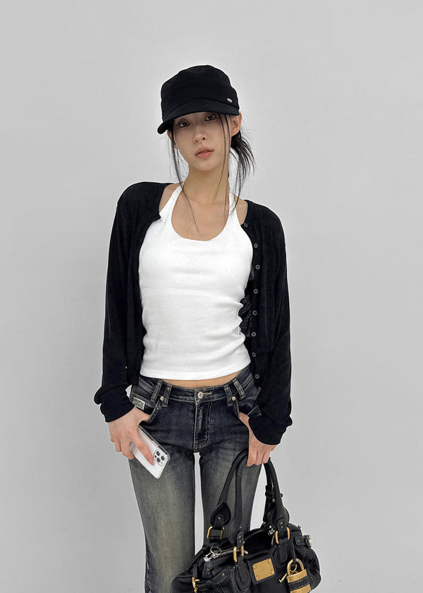 Naring See-through Round Neck Cardigan