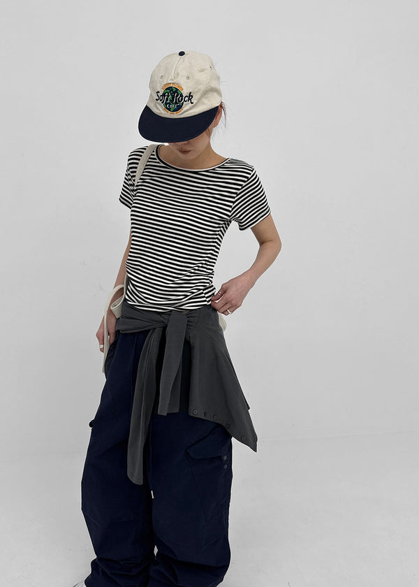 Pao Striped Round Short Sleeve Tee