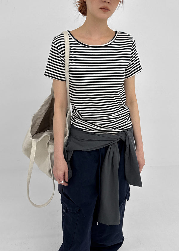 Pao Striped Round Short Sleeve Tee