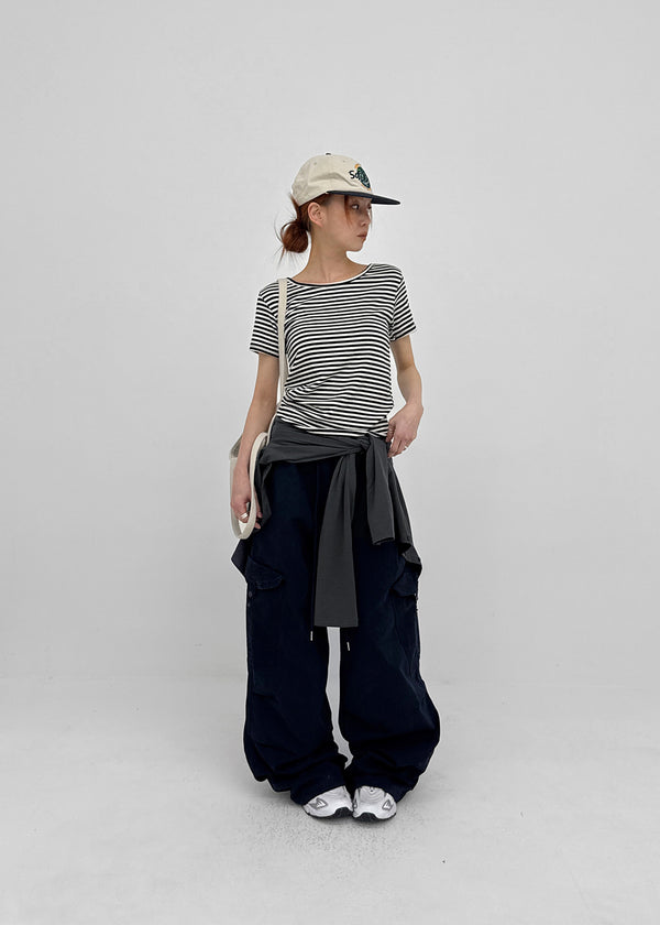 Pao Striped Round Short Sleeve Tee