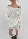 Canang Cutout Loose Fit Boat Neck Summer Long Sleeve Knit