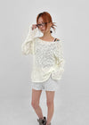 Canang Cutout Loose Fit Boat Neck Summer Long Sleeve Knit