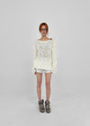 Canang Cutout Loose Fit Boat Neck Summer Long Sleeve Knit