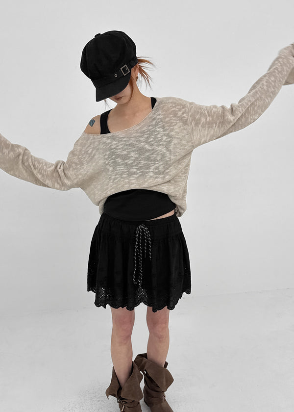Canang Cutout Loose Fit Boat Neck Summer Long Sleeve Knit