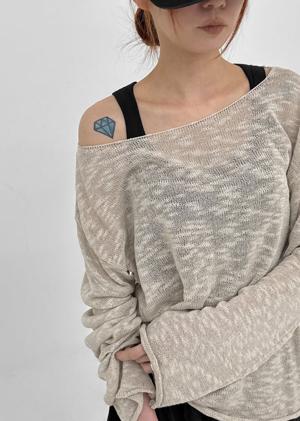 Canang Cutout Loose Fit Boat Neck Summer Long Sleeve Knit