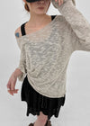 Canang Cutout Loose Fit Boat Neck Summer Long Sleeve Knit