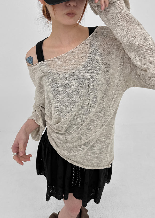 Canang Cutout Loose Fit Boat Neck Summer Long Sleeve Knit