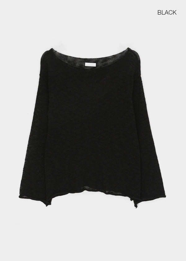 Canang Cutout Loose Fit Boat Neck Summer Long Sleeve Knit