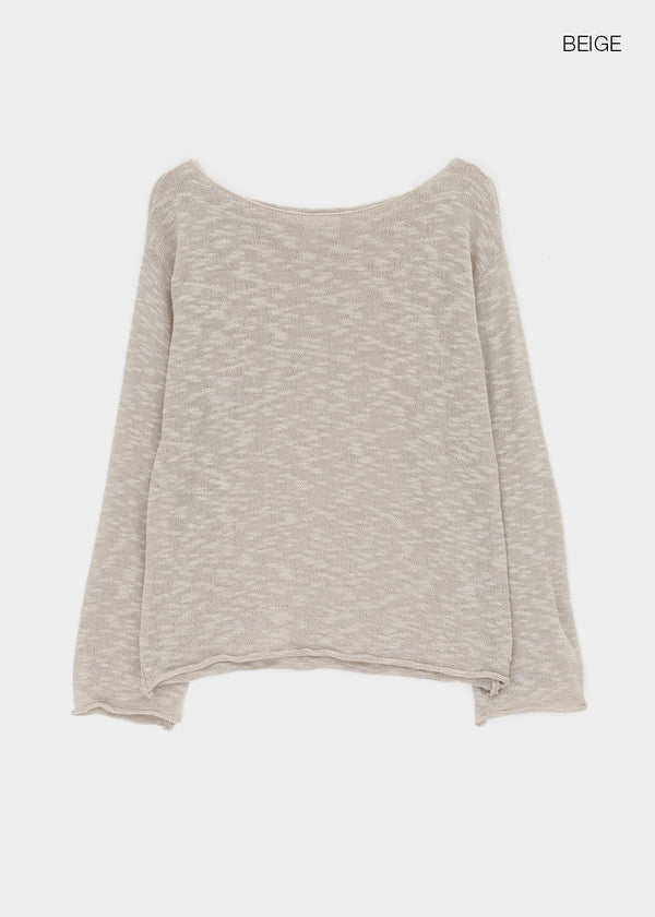 Canang Cutout Loose Fit Boat Neck Summer Long Sleeve Knit