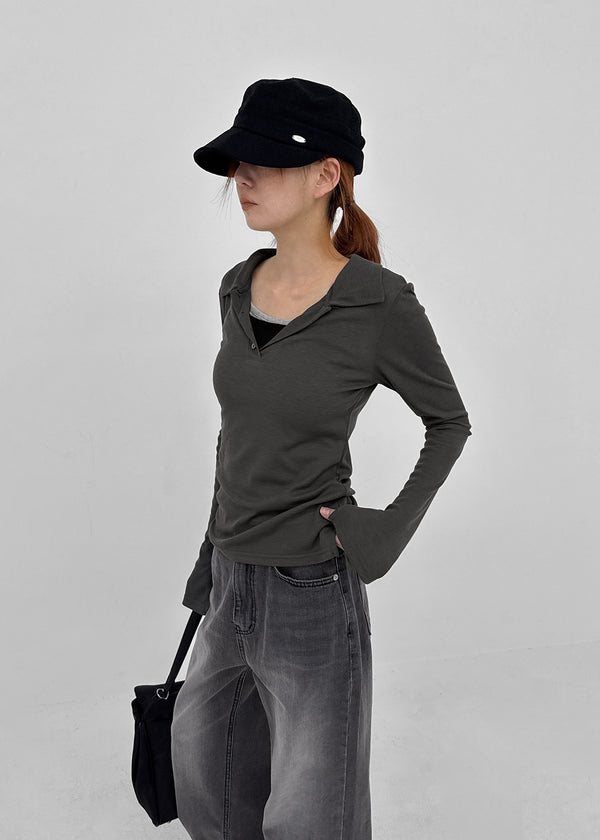 Beniron Slim Collared Long Sleeve Tee