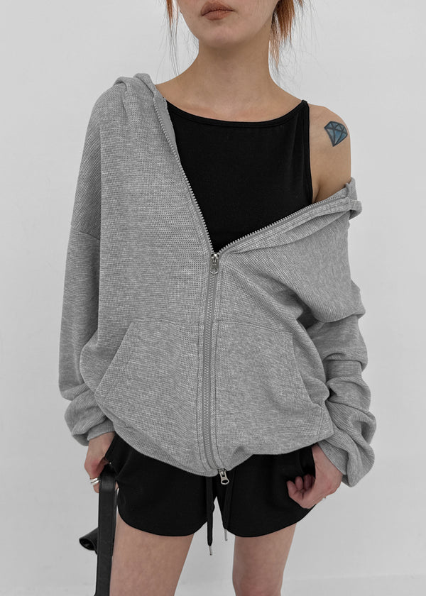 (UNISEX) Prote Waffle Two-way Zip-up Hoodie