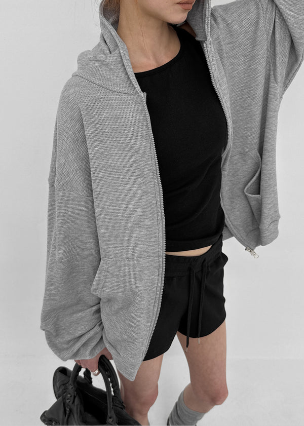 (UNISEX) Prote Waffle Two-way Zip-up Hoodie