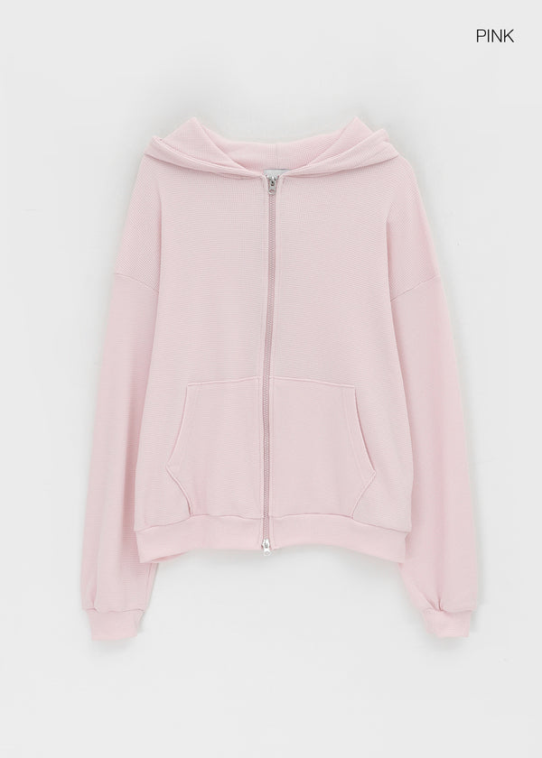 (UNISEX) Prote Waffle Two-way Zip-up Hoodie