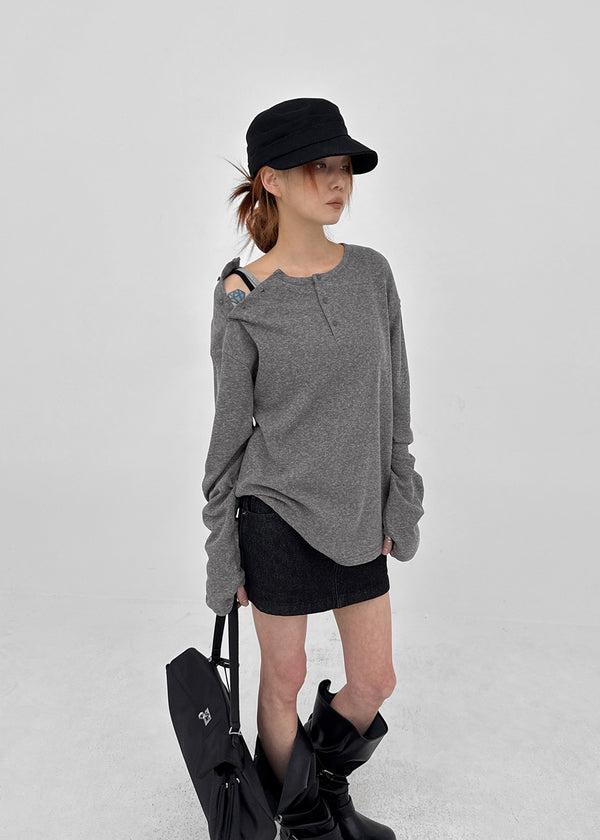 Pitan Henley Neck Waffle Warmer Long Sleeve T-shirt