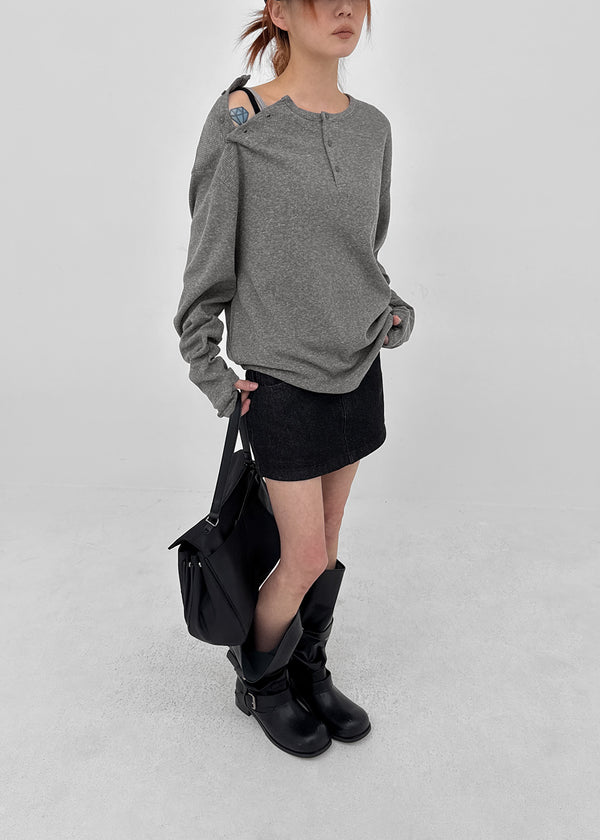 Pitan Henley Neck Waffle Warmer Long Sleeve T-shirt