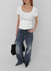 Colnat Diagonal Cut Wide Bootcut Denim Pants