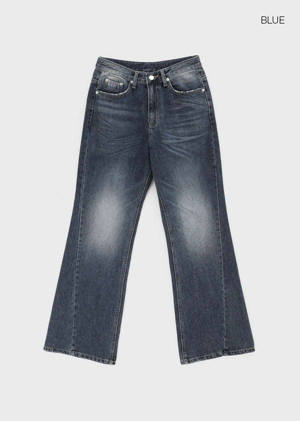Colnat Diagonal Cut Wide Bootcut Denim Pants