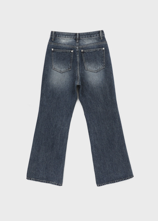 Colnat Diagonal Cut Wide Bootcut Denim Pants