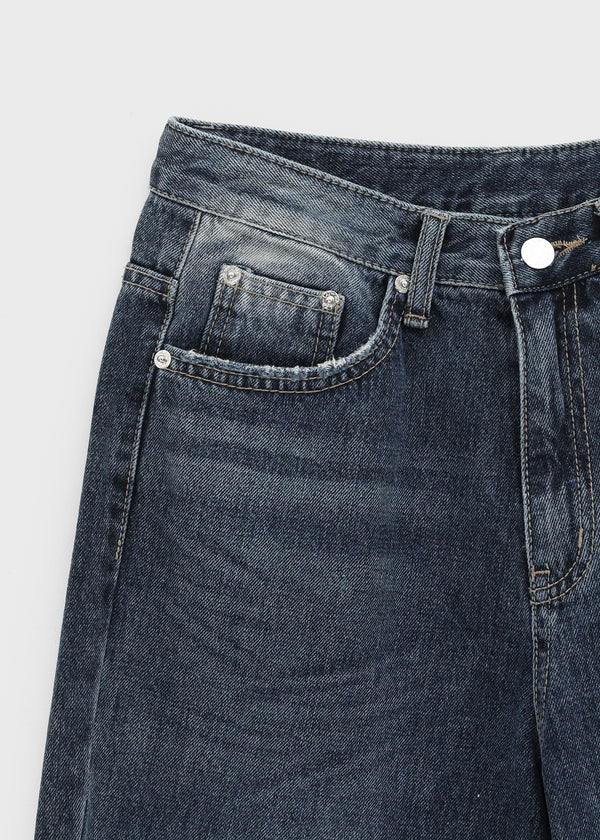 Colnat Diagonal Cut Wide Bootcut Denim Pants