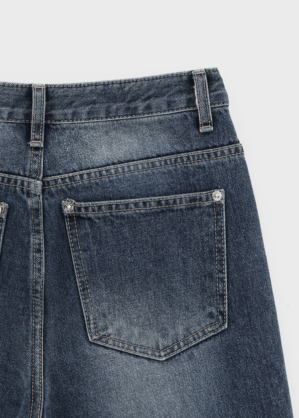 Colnat Diagonal Cut Wide Bootcut Denim Pants