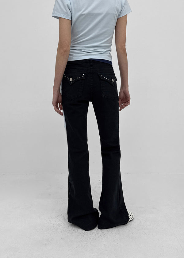 Chank Studded Black Spandex Bootcut Denim Pants