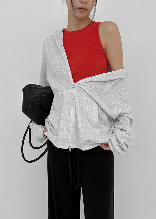 (UNISEX) Prote Waffle Two-way Zip-up Hoodie