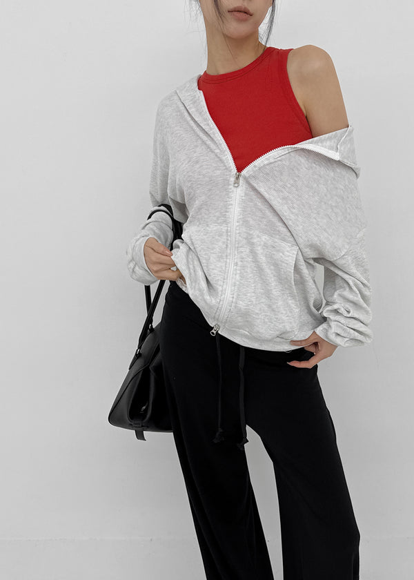 (UNISEX) Prote Waffle Two-way Zip-up Hoodie