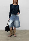 Rockyout Washed Back Pocket Bermuda Denim Pants