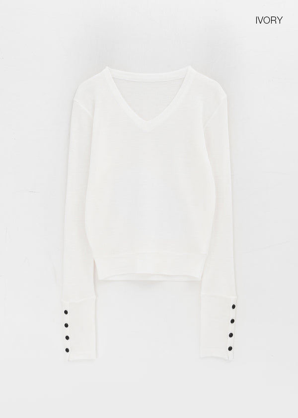 Huchik Hand-button V-neck Knit