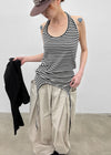 Twos-two Striped Strap Halter Long Sleeveless