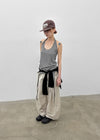 Twos-two Striped Strap Halter Long Sleeveless