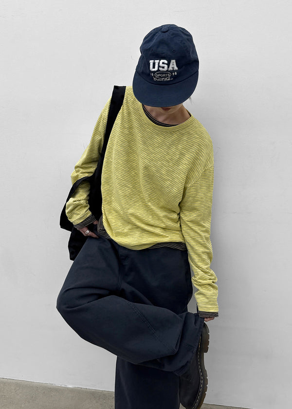 (UNISEX) Smeuker Striped Long Sleeve Tee